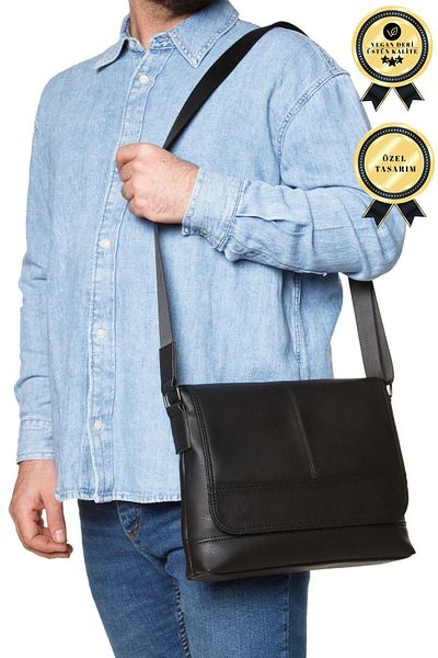 CERFF LEATHER CLUP Black Unisex Crossbody Messenger & Briefcase