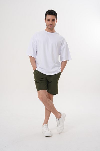 ACTIVE MODA -Men's Short Sleeve Khaki Color Tshirt- Shorts Set 2-Piece Cotton Fabric Large Size Oversize