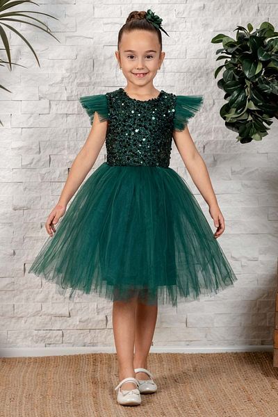 Mnk Baby&Kids Rochie de fetiță din tul verde - Mnk0526 Kpl