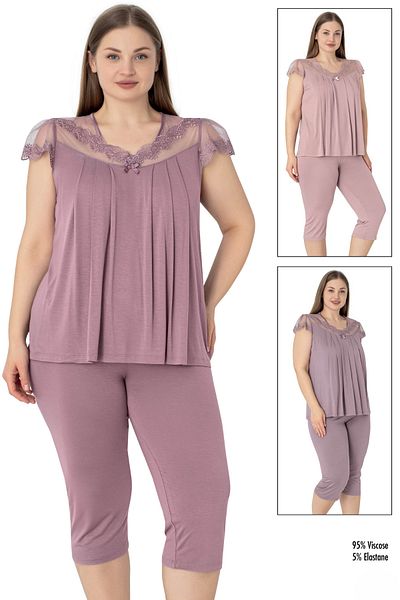 Cotpark Women's Large Size Viscose Combed Fabric Short Sleeve Capri Suit with Leggings 14640-B