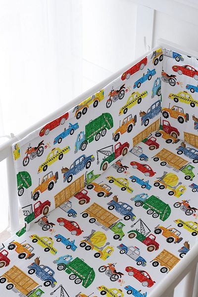 Tuğba Kuğu Baby Bedside Protector and Printed Sheet Sleeping Set - İconic Series - Colorful Vehicles