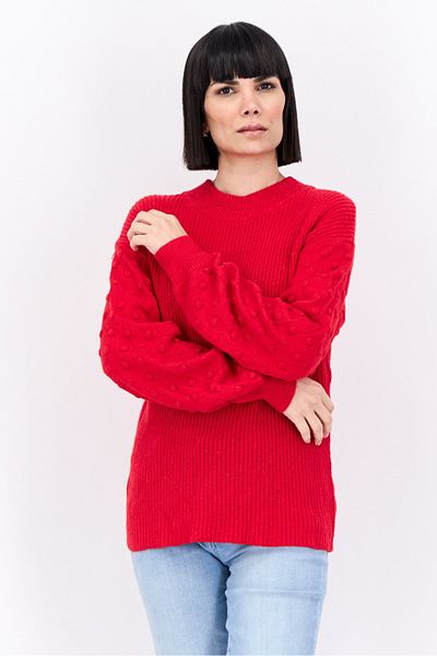 CECE Women Mock Neck Textured Sweater, Red