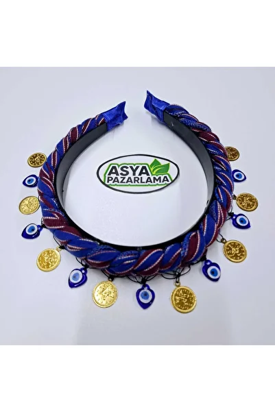 ASYA PAZARLAMA 5Pcs Black Sea Burgundy Blue Evil Eye Bead and Lira Crown, Keşan, Foulard, Shawl, Scarf, Hair Band, Bandan