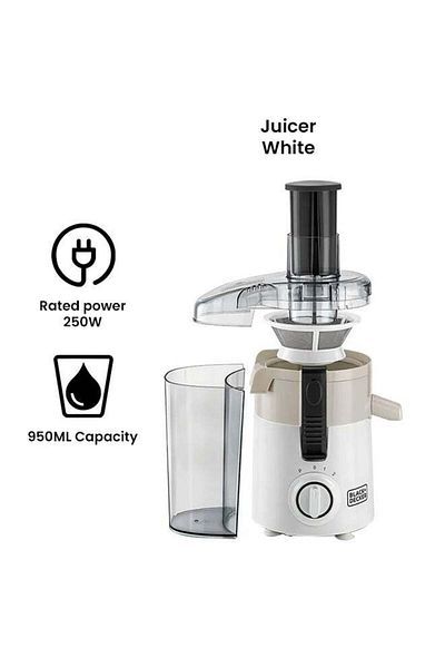 Black&Decker Juice Extractor with Large Feeding Chute 950 ml 250 W JE250-B5 White