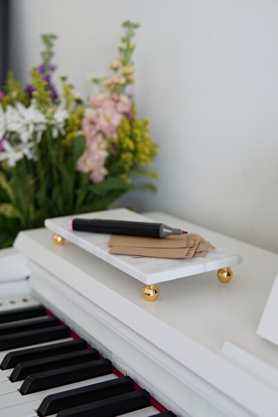 EVLE Beyaz Mermer Dikdörtgen Sunum Tabağı 24x12 cm | Çok Amaçlı Dekoratif Stand