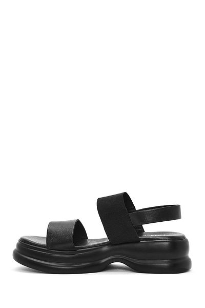 Derimod Women's Black Thick Soled Leather Sandals 25Sfd 153114