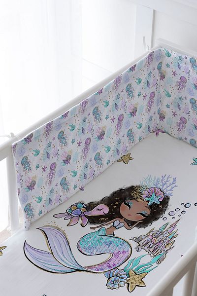 Tuğba Kuğu Baby Bedside Protector and Printed Sheet Sleeping Set - Iconic Series - Brunette Mermaid