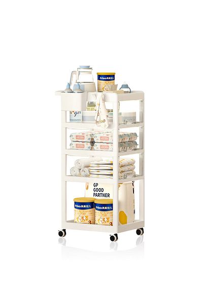Yeya Multifunctional Baby Trolley Storage Shelf For Supplies, Movable Four-Drawers Shelves