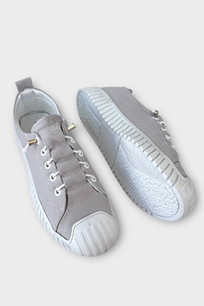 Liger Unisex Kolay Giyilebilir Lastik Bağcıklı Spor Keten Sneaker Ayakkabı GRİ
