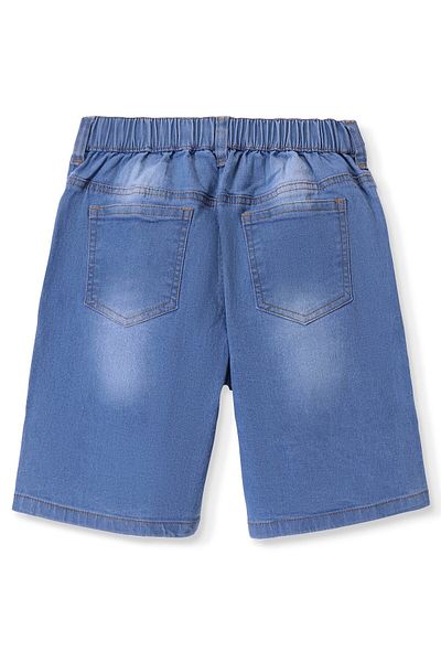 Pine kids شورت جينز مغسول من باين كيدز، منسوج من القطن، بطول فوق الركبة، بلون سادة - أزرق