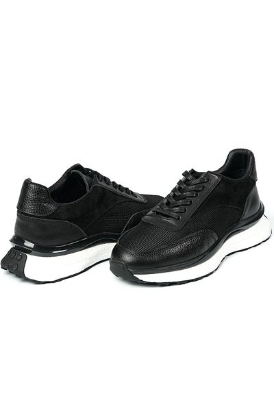 TETRİ George Model - Genuine Leather Men's Black Sneakers