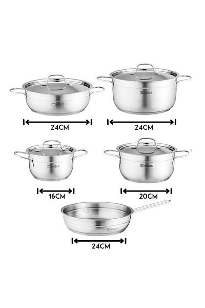 Mirolex 9-piece striped stainless steel cookware set