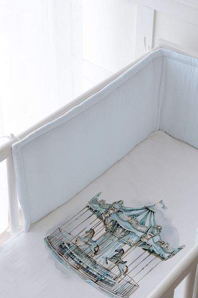 Tuğba Kuğu Baby Bedside Protector and Printed Sheet Sleeping Set - Royal Series - Blue Carousel