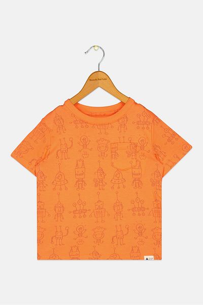 GAP Toddlers Boy Allover Print Short Sleeves T-Shirt, Orange