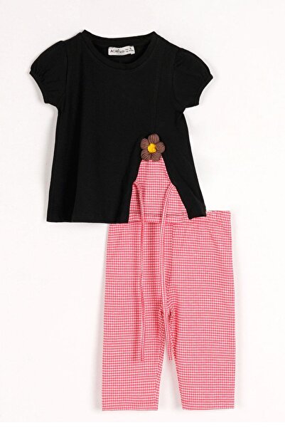 zepkids Komplet dečijih tajica kratkih rukava sa izvezenim cvećem u ružičasto...