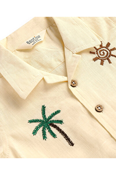 Bonfino Bonfino Oversized Palm Tree Embroidered Shirt - Light Yellow