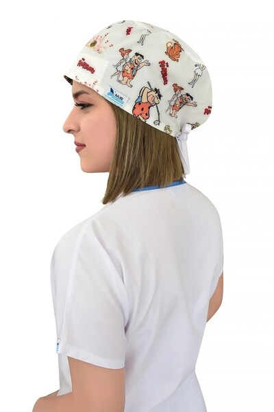 Nur Ortopedi Unisex Taş Devri Desenli Doktor Hemşire Cerrahi Hastane Aşçı Bonesi