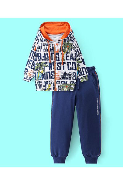Ollington St. Ollington St. 100% Cotton Knit Full Sleeves Hooded Front Zipper Sweatshirt & Joggers Set -Multicolor
