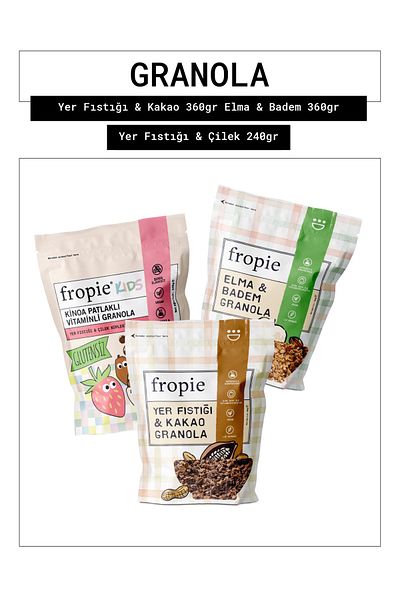 FROPİE Fropie Peanut & Cocoa - Apple & Almond - Kids Cashew & Banana Cubes Granola Set of 3
