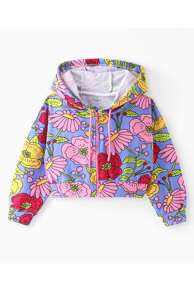 Ollington St. Ollington St. Cotton Knit Full Sleeves Floral ed Hoodie & Loose Track Pants/ Co-ord Set-Multicolor