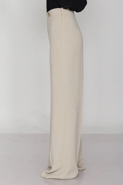 AYHAN Women's Ecru Wide Leg Button Detail Trousers