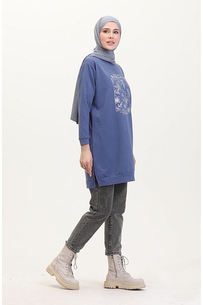 sefamerve Φούτερ με στάμπα - 0539-01 Indigo Model