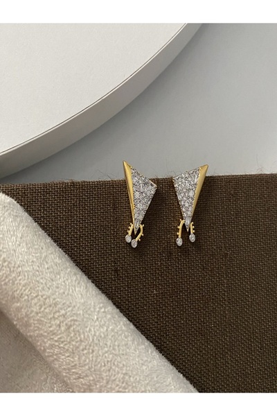 H&S AKSESUAR ZİRKON TAŞLI ÖZEL TASARIM ÜÇGEN KÜPE