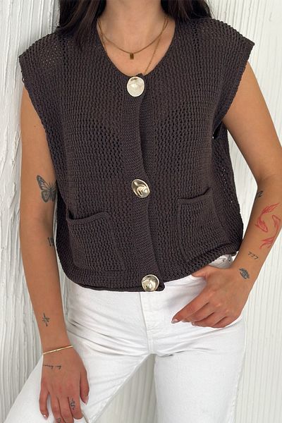 FEMELLE Cardigan de tricotaj tricotat cu buzunare, maro, mărime standard, pentru femei