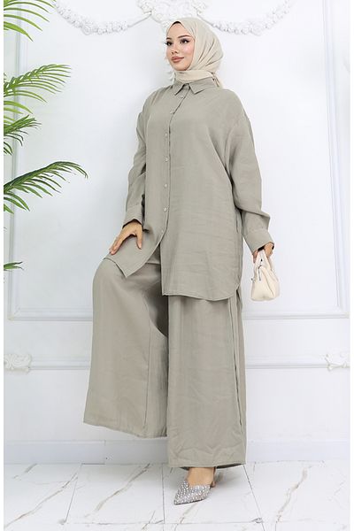 sefamerve Lime Green Tunic and Pants Double Suit 4065-01