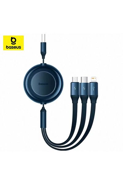 Baseus 1.1m Dark Blue 3 In 1 Usb Charge Cable Micro Usb Type C Cable Retractable Charging Cable