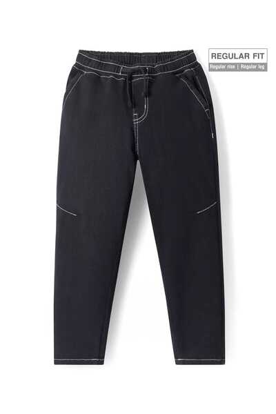 Pine kids بنطلون جينز سادة منسوج من قماش الدنيم من باين كيدز - أسود