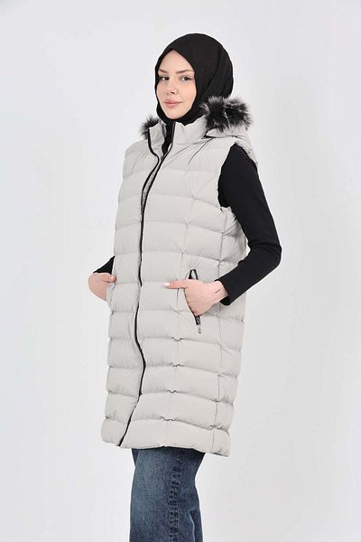 S&V TEKSTİL Women's Nova Ecru Hijab Inflatable Vest Coat