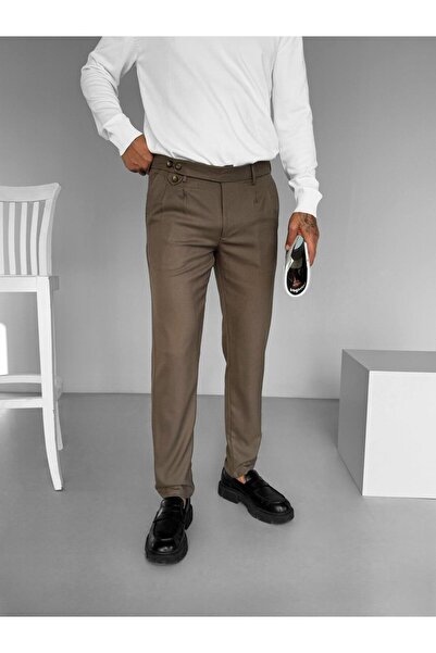 ablukaonline Ανδρικό παντελόνι από ανοιχτό καφέ πλισέ ύφασμα