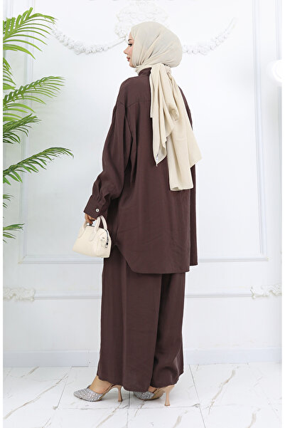 sefamerve Brown Tunic and Pants Two-Piece Suit 4065-04