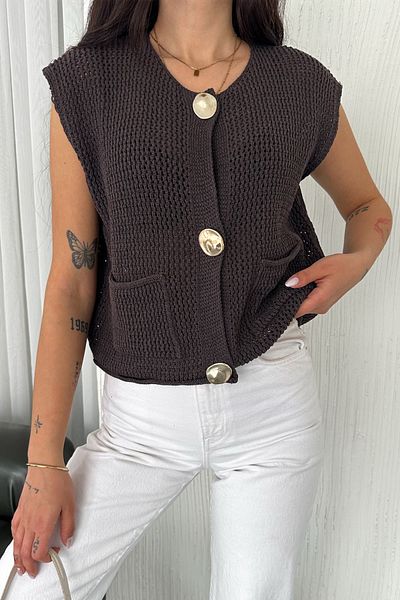 FEMELLE Cardigan de tricotaj tricotat cu buzunare, maro, mărime standard, pentru femei