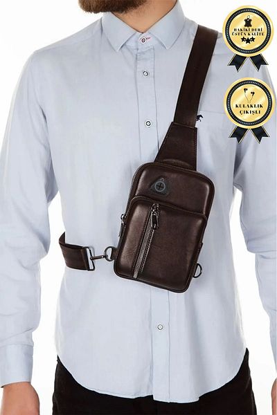 CERFF LEATHER CLUP Мъжка чанта през рамо от естествена кожа с отделение за телефон и изход за слушалки