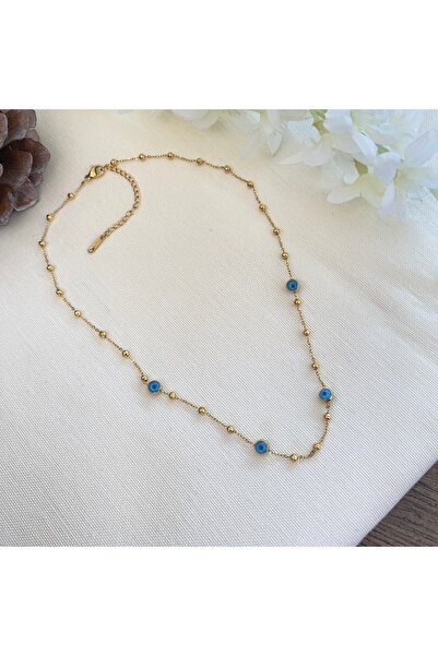 Kyver Nazar Kolye Dorika Geçişli Yüksek Kalite 316 L Çelik Gold 42+5 cm