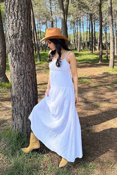 Seda Yalçın Atelier White Muslin Strap Comfortable Dress
