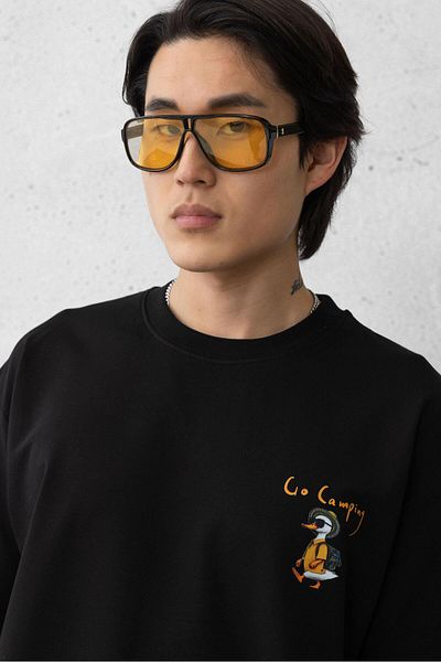 Valiberta Pocket Printed Two Thread Fabric Cotton Oversize Men's T-Shirt - Black