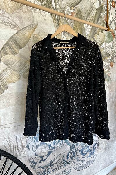 bb butik basic Heavy Mado Spider Web Lace Loose Shirt