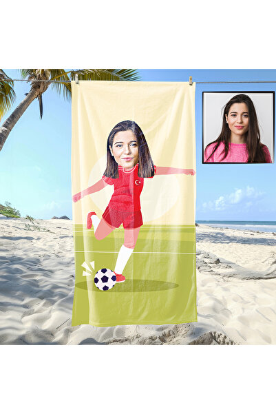 EJOYA Kişiye Özel Karikatür Fotoğraflı Futbolcu Kız Plaj Ve Spor Havlusu 115052
