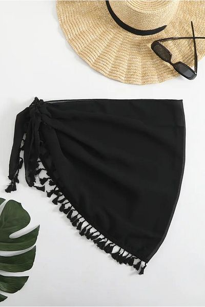pistore Black Chiffon Tassel Detailed Pareo
