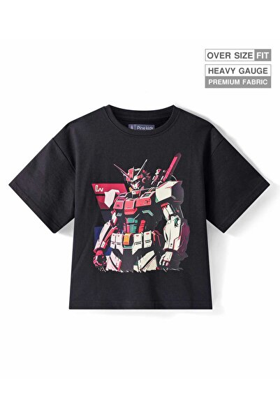 Pine kids تي شيرت باين كيدز قطني محبوك بأكمام نصفية ومقاس كبير بطبعة ترانسفور...
