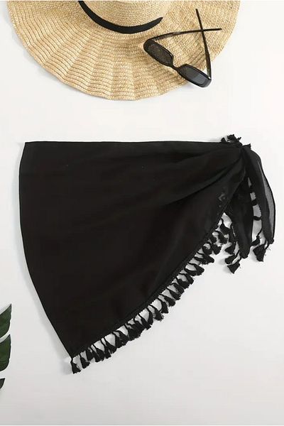 pistore Black Chiffon Tassel Detailed Pareo