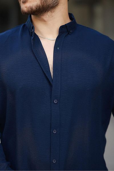 Valiberta Soft Textured Half Oversize Men's Shirt - Navy Blue