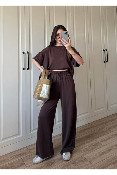 solena sln Γυναικείο T-Shirt Παντελόνι με λαιμόκοψη Modal Σετ δύο τεμαχίων