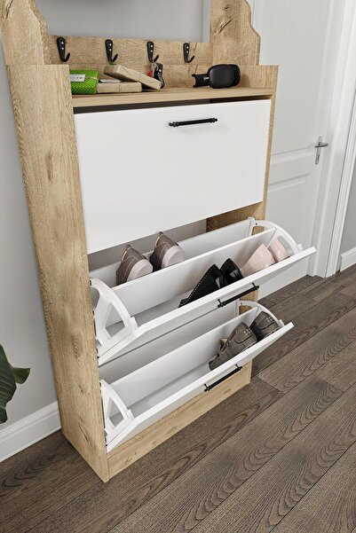 MERLİN MOBİLYA ZİGANA 3 Düşer Kapaklı Askılıklı Dekoratif Ayakkabılık