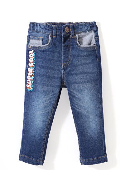 Babyhug Babyhug Denim Full Length With Stretch Washed Jeans Text Print - Blue