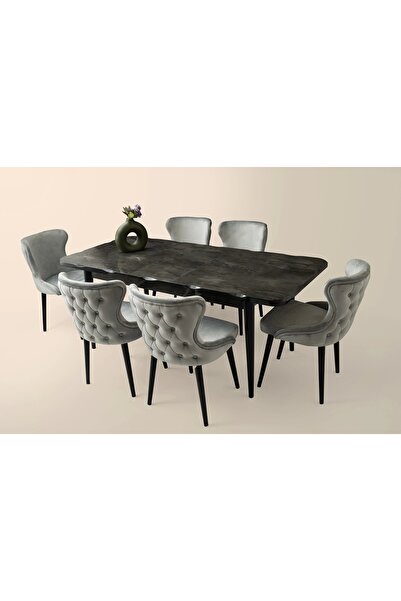 Evistro Ortadan Açılır Büyüyen 90x160cm Mermer Desenli Ahşap Salon Yemek Masa...