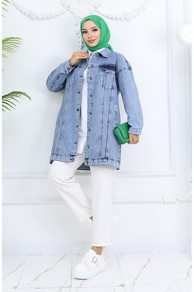 sefamerve Jachetă de blugi oversize - Albastru deschis 2746-02